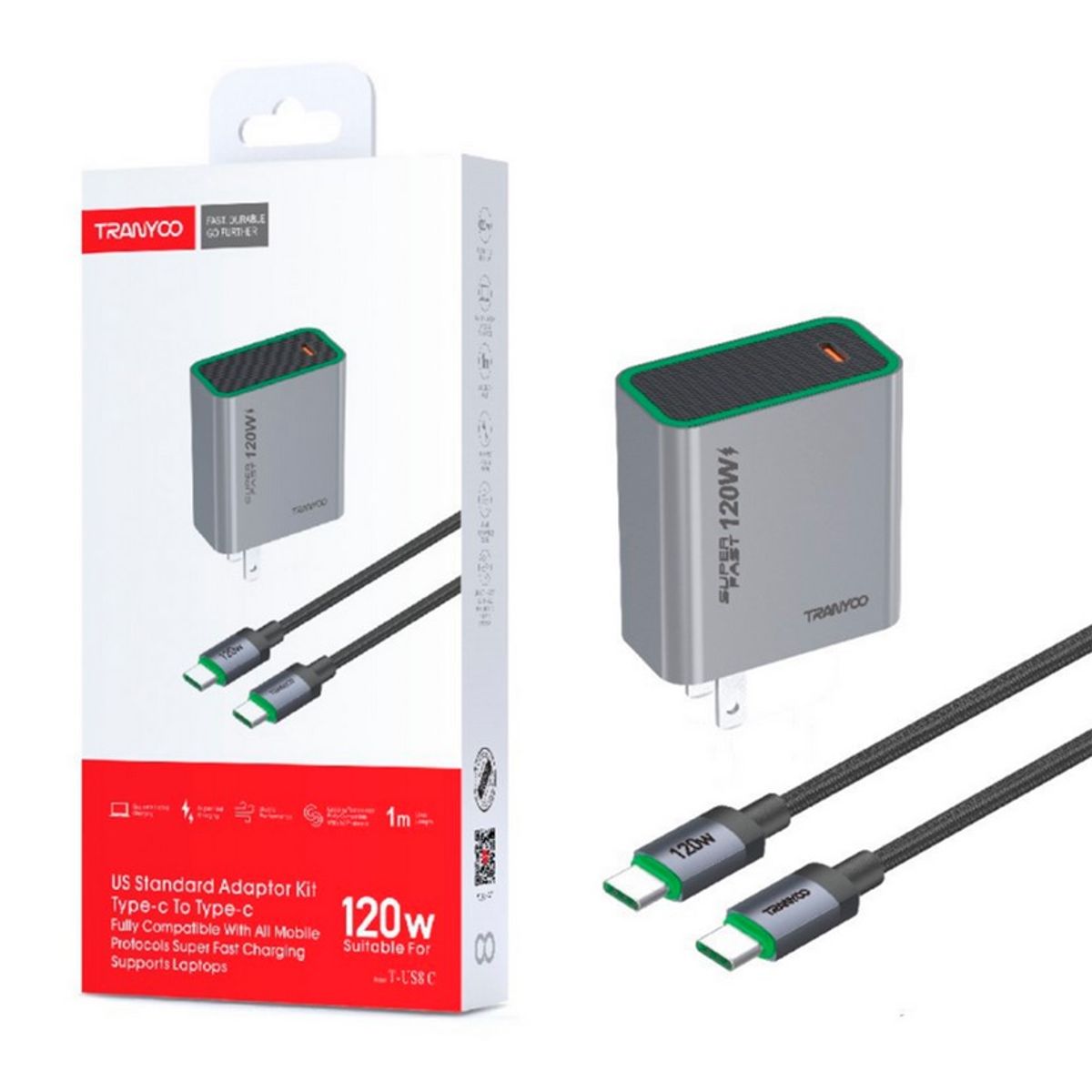 TRANYOO - Cargador 120w Super Rapida - Gan5 Tipo C Con Cable - Tranyoo