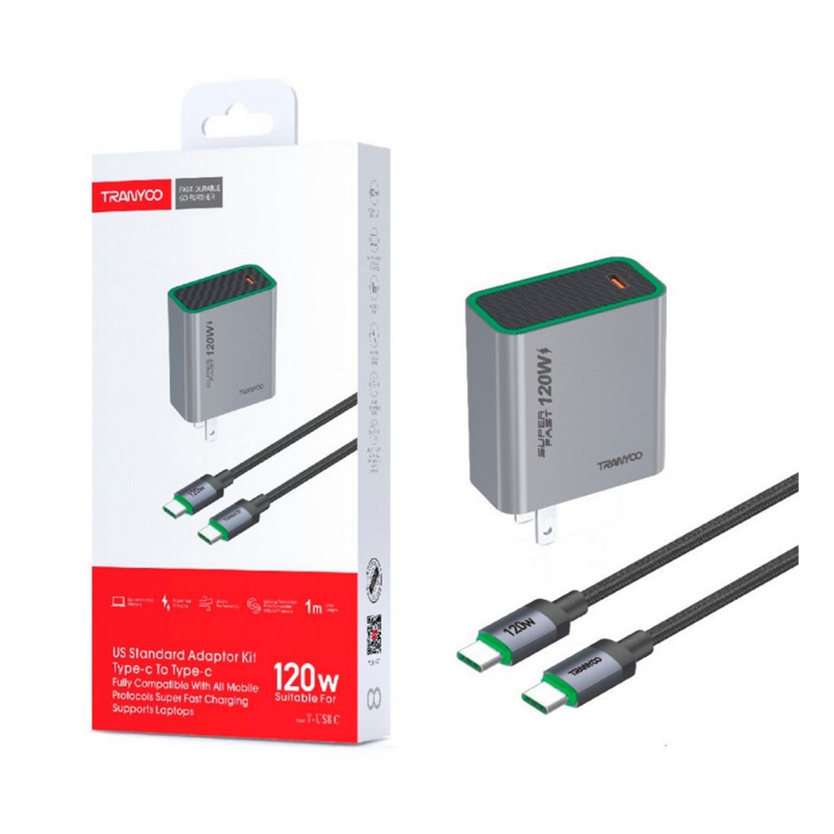 TRANYOO - Cargador 120w Super Rapida - Gan5 Tipo C Con Cable - Tranyoo