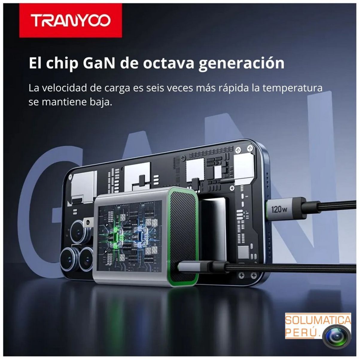 TRANYOO - Cargador 120w Super Rapida - Gan5 Tipo C Con Cable - Tranyoo