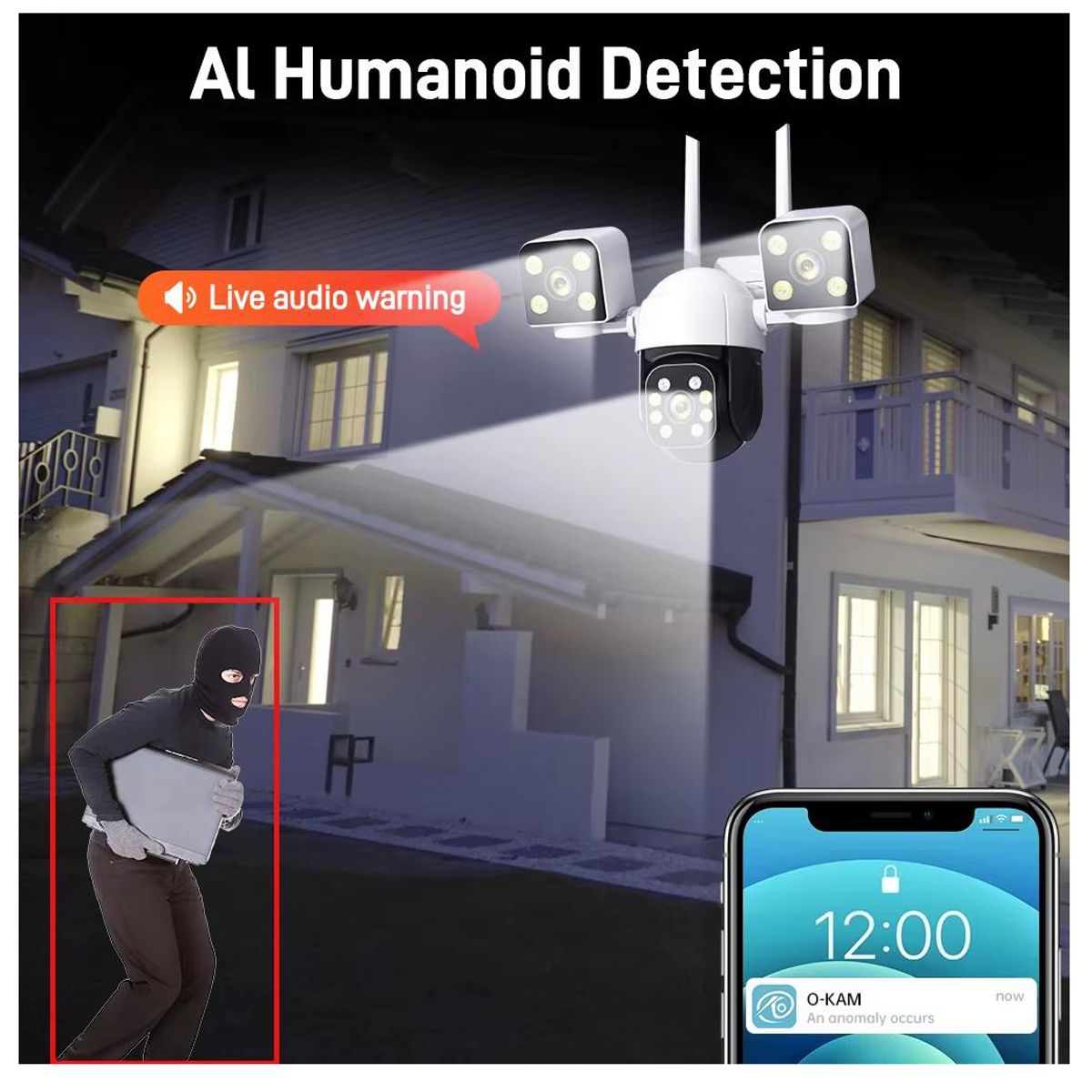 GENERICO - Cámara de Seguridad Triple Lente HD con Chip Inteligente