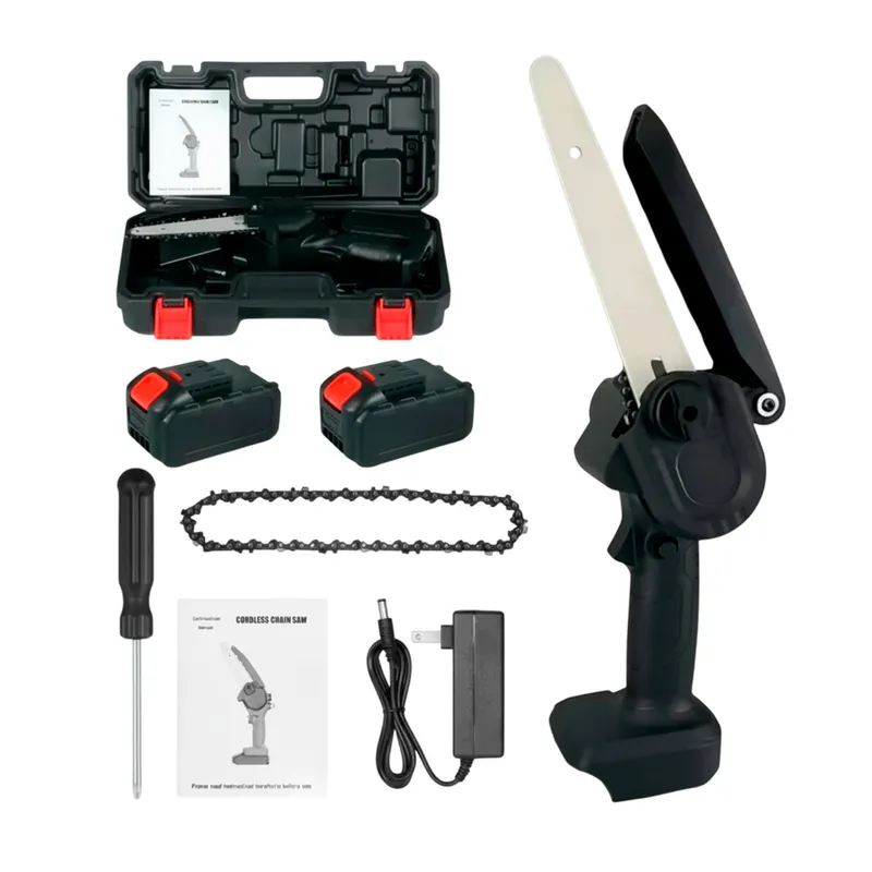 GENERICO - Mini Motosierra Inalámbrica Portátil 21v + 2 Baterías + Accs