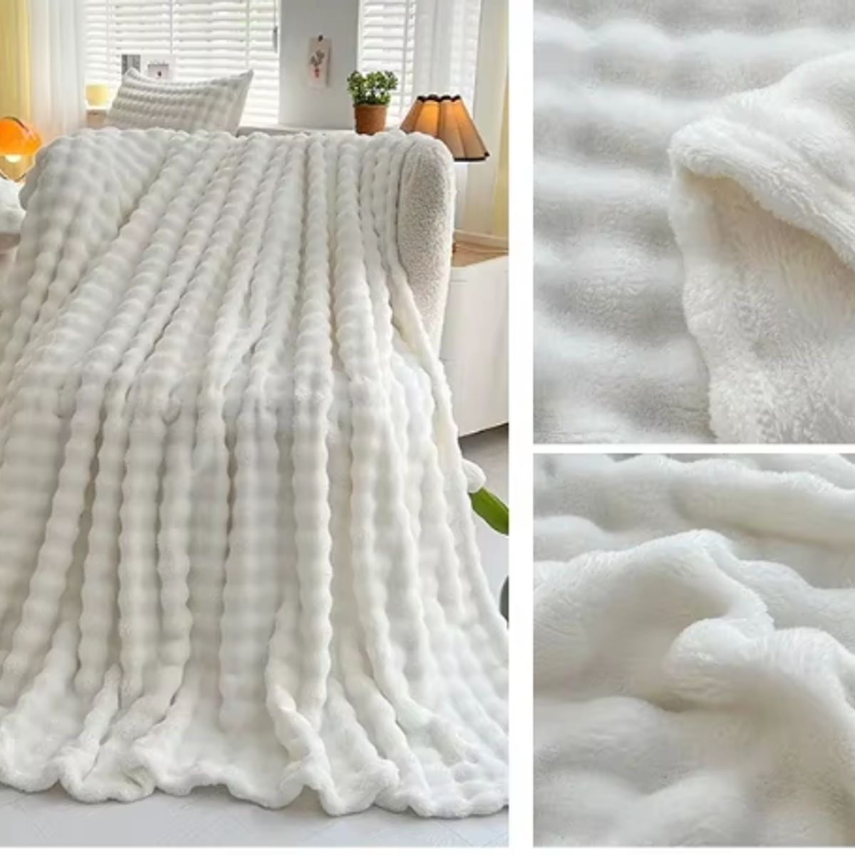 GENERICO - ️ FRAZADA MICROFLEECE SHERPA  2 PLAZAS -BLANCO