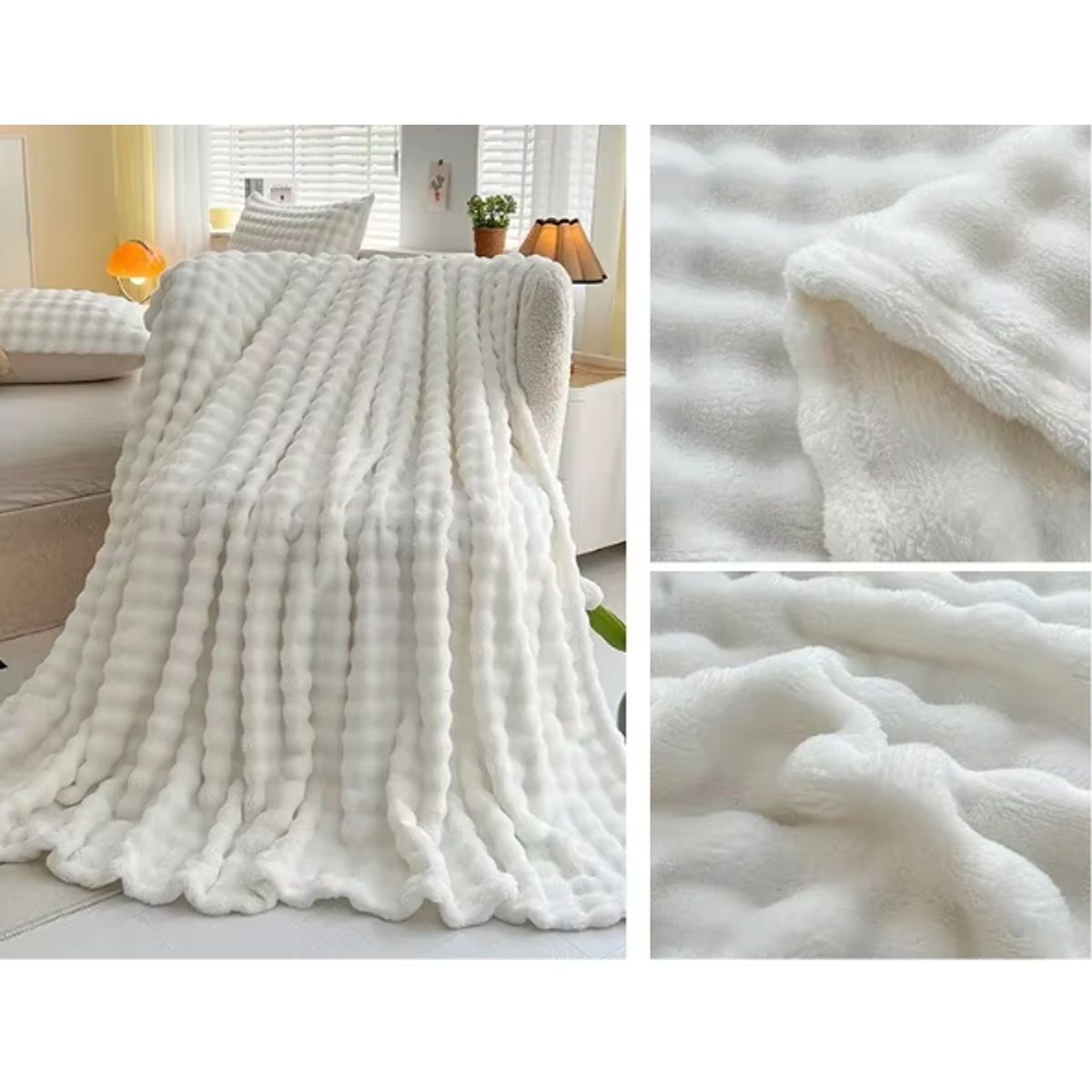 GENERICO - ️ FRAZADA MICROFLEECE SHERPA  2 PLAZAS -BLANCO