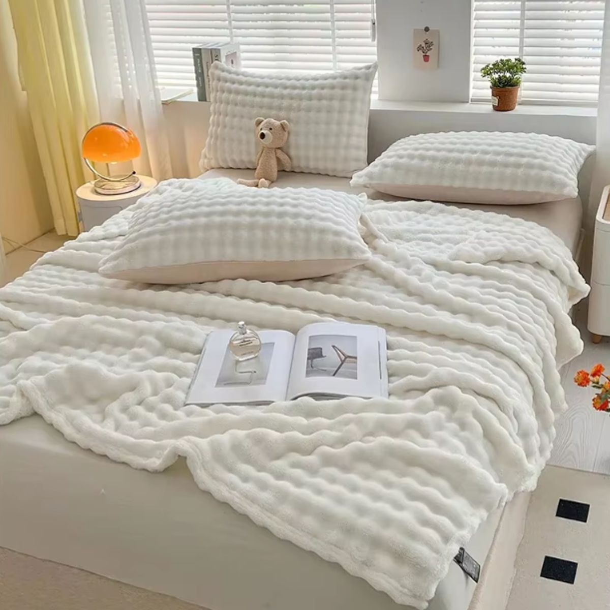 GENERICO - ️ FRAZADA MICROFLEECE SHERPA  2 PLAZAS -BLANCO