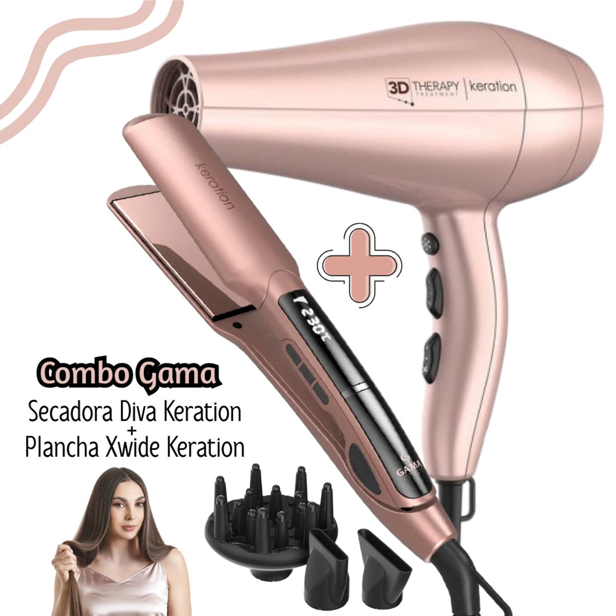 GAMA - Combo GAMA Plancha Keration Digital X-WIDE + Secadora Gama Keration Therapy 3D
