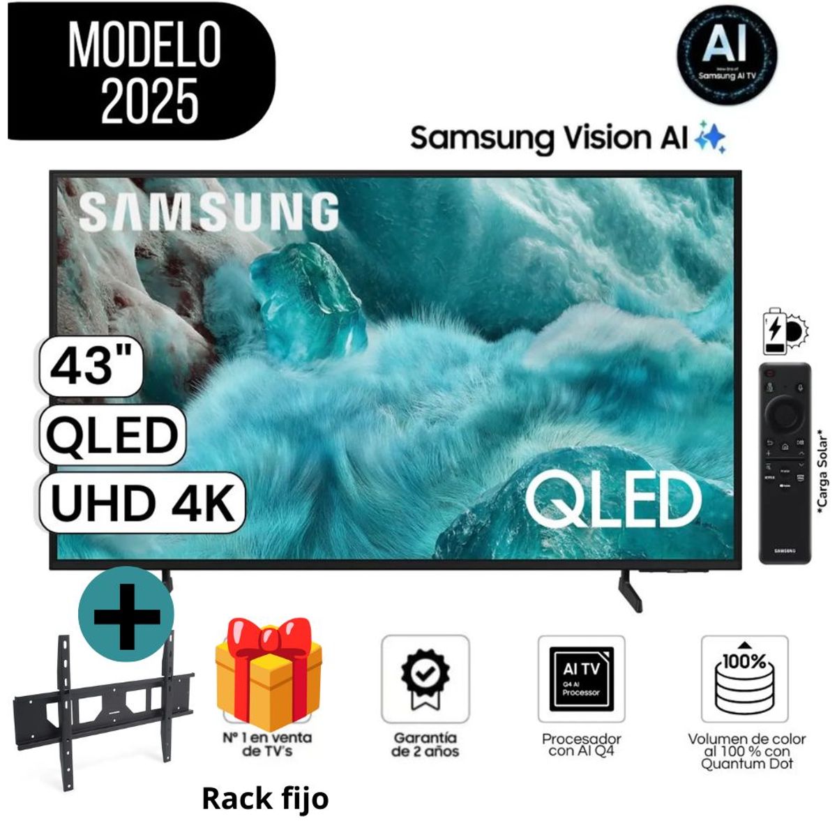SAMSUNG - Televisor Samsung 43 Smart TV QLED QN43Q7FAAGXPE Vision AI 2025 + RACK FIJO