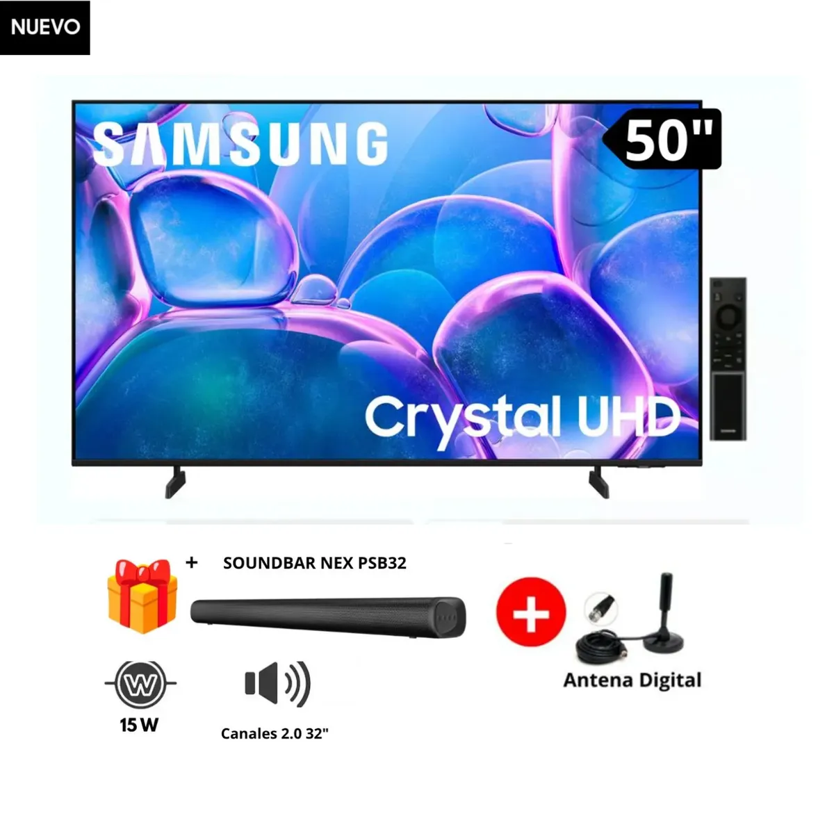 SAMSUNG - Televisor Samsung 50 Pulgadas Crystal UHD 4K Tizen OS UN50DU7000G+ Soundbar +Antena