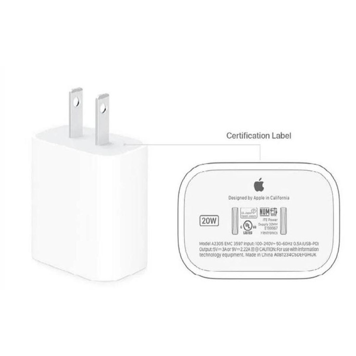 GENERICO - Cargador iPhone 20W Original Dado IP Tipo C de Carga Rápida