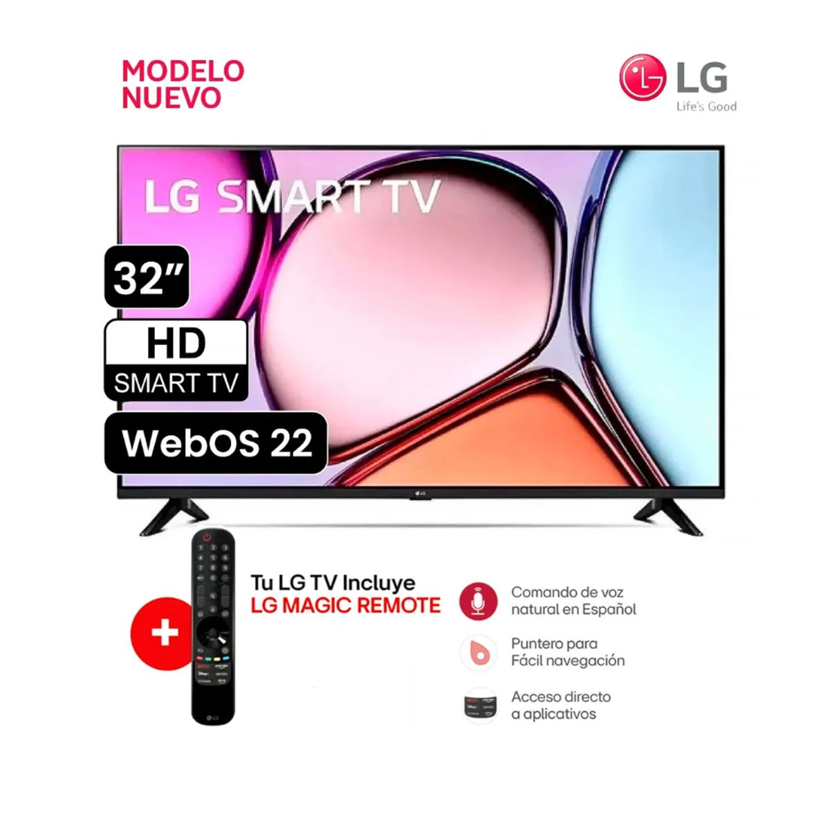 LG - Televisor LG Smart TV 32 HD 32LR600BPSC con webOS y AI ThinQ + Magic