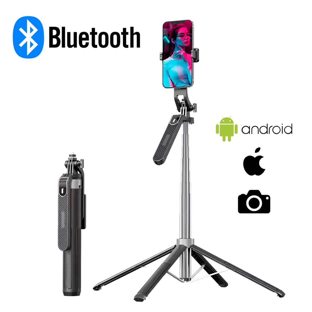 SEISA - Trípode Palo Selfie Bluetooth P180 180 cm Soporte 360 Celular y Cámara