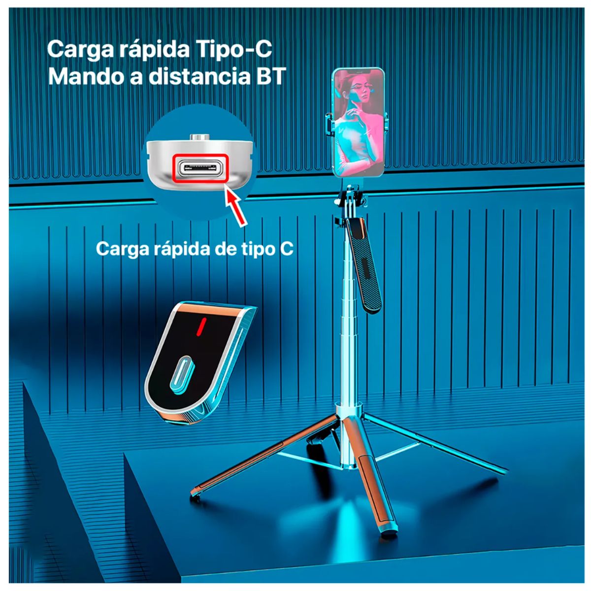 SEISA - Trípode Palo Selfie Bluetooth P180 180 cm Soporte 360 Celular y Cámara