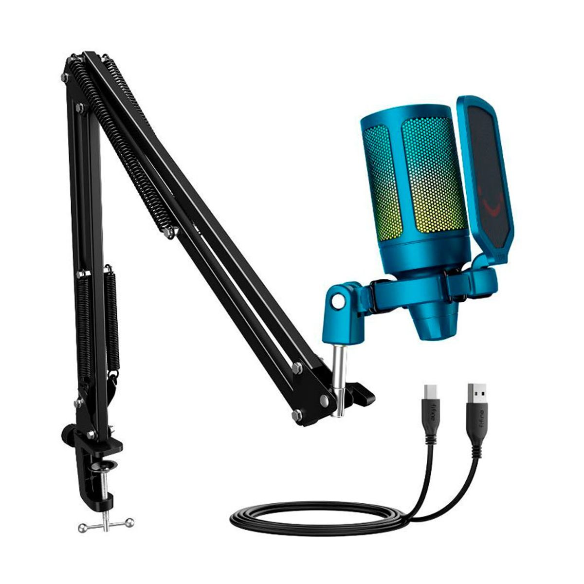 FIFINE - Micrófono Fifine A6T USB Azul con Brazo RGB Mute y Ganancia