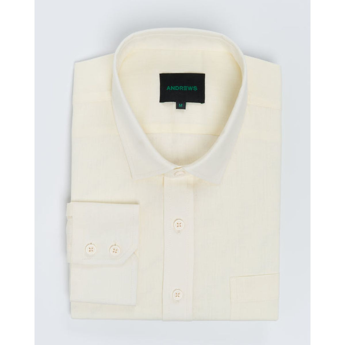 ANDREW'S TIES - Camisa Casual Lino - Cuello Italiano puño simple 2 botones-Crema