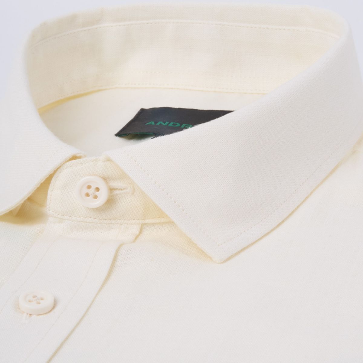 ANDREW'S TIES - Camisa Casual Lino - Cuello Italiano puño simple 2 botones-Crema