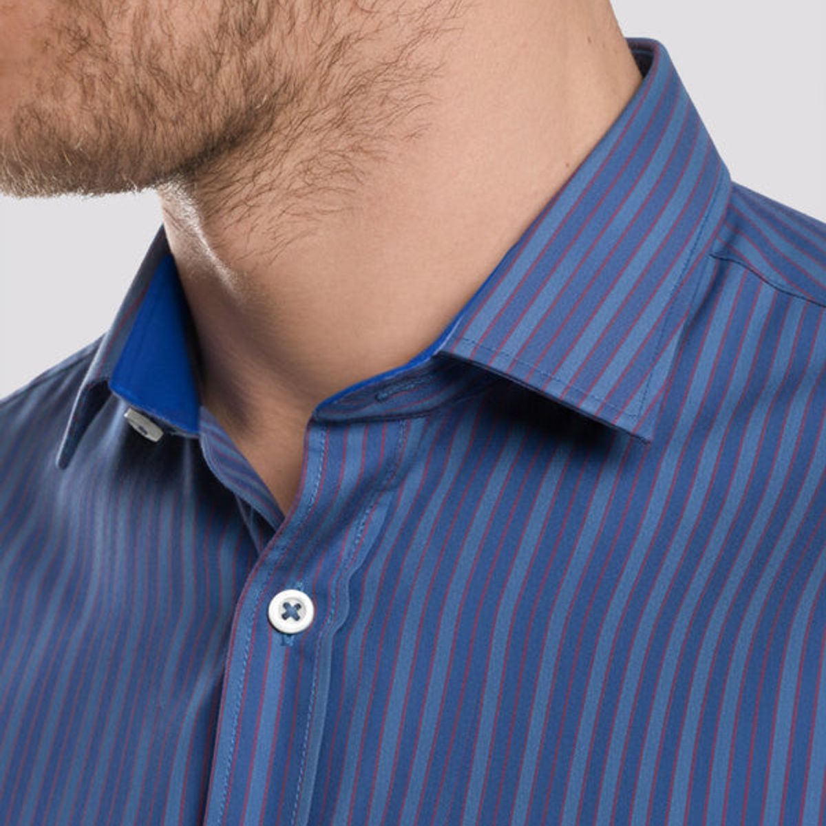 ANDREW'S TIES - Camisa Casual A Rayas - Azulino con Rojo