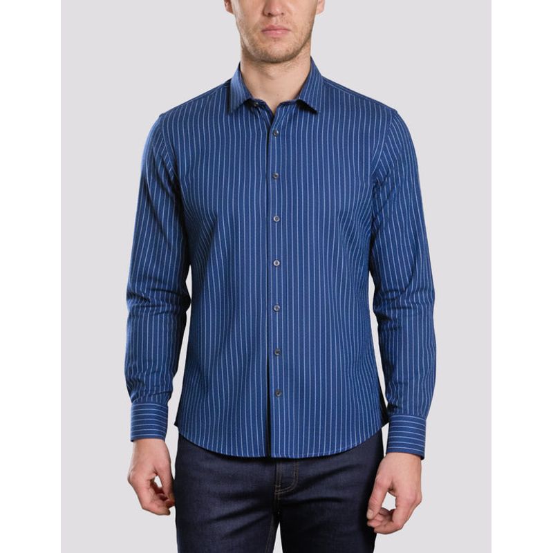 ANDREW'S TIES - Camisa Casual - Azul con Detalles en Puño y Cuello