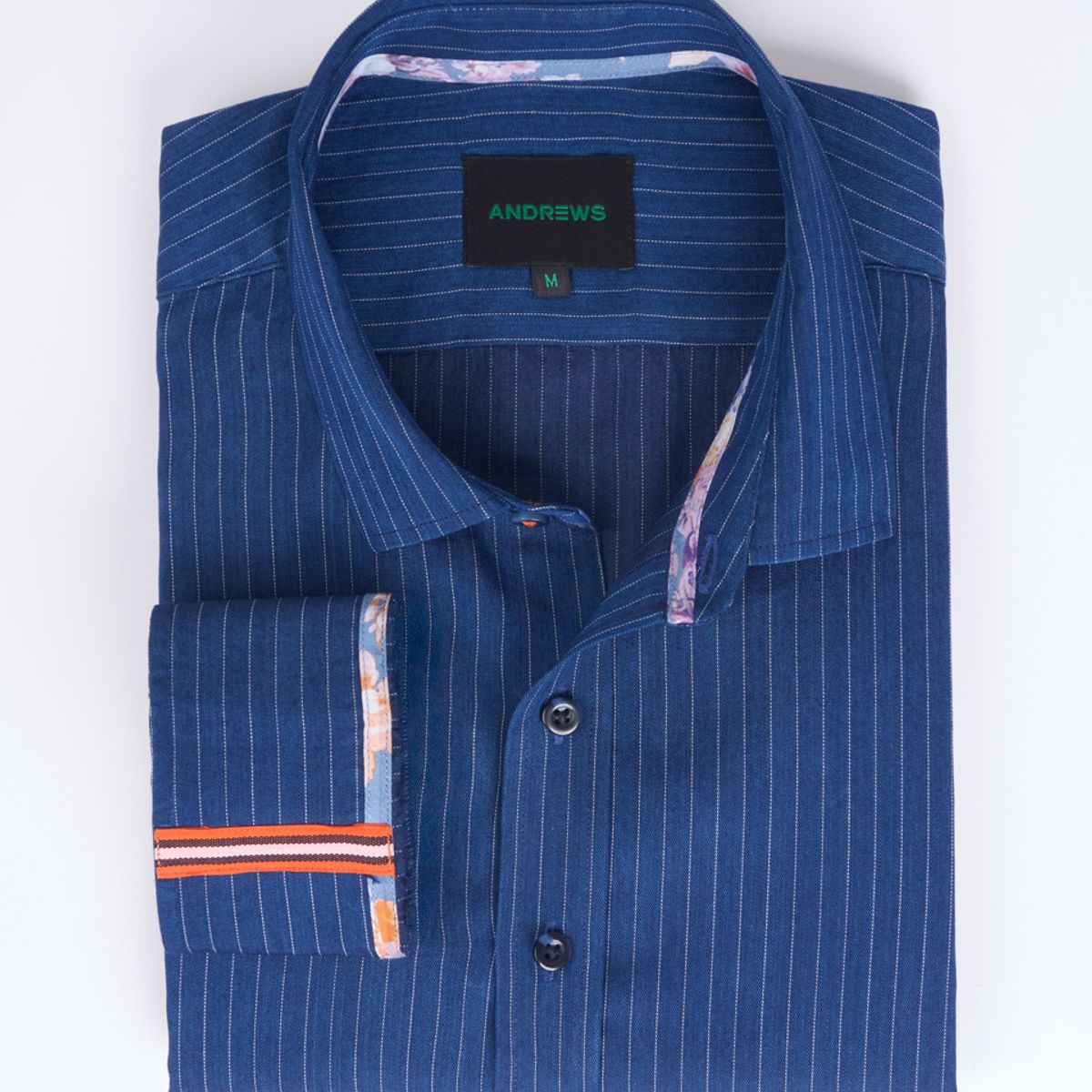 ANDREW'S TIES - Camisa Casual - Azul con Detalles en Puño y Cuello