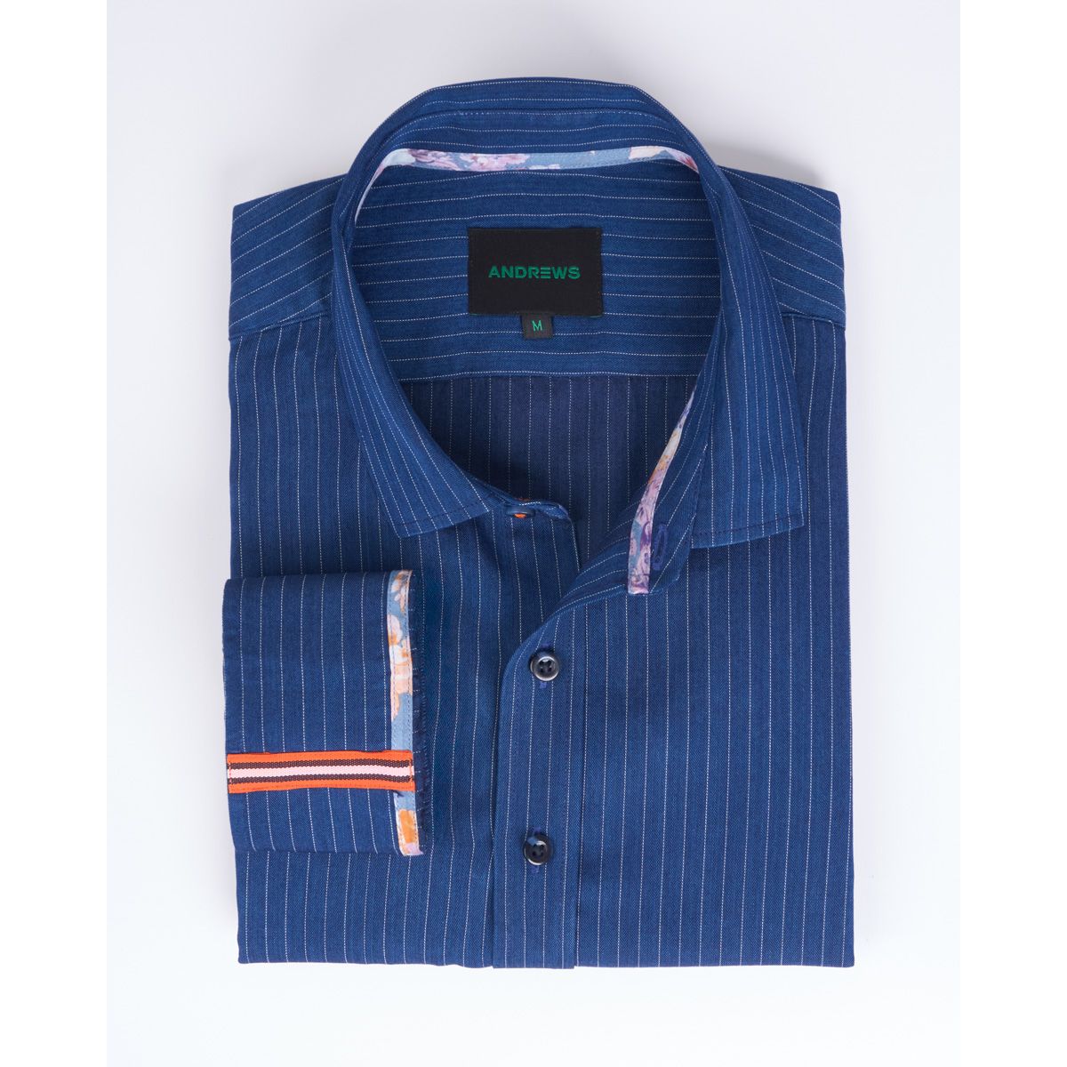 ANDREW'S TIES - Camisa Casual - Azul con Detalles en Puño y Cuello