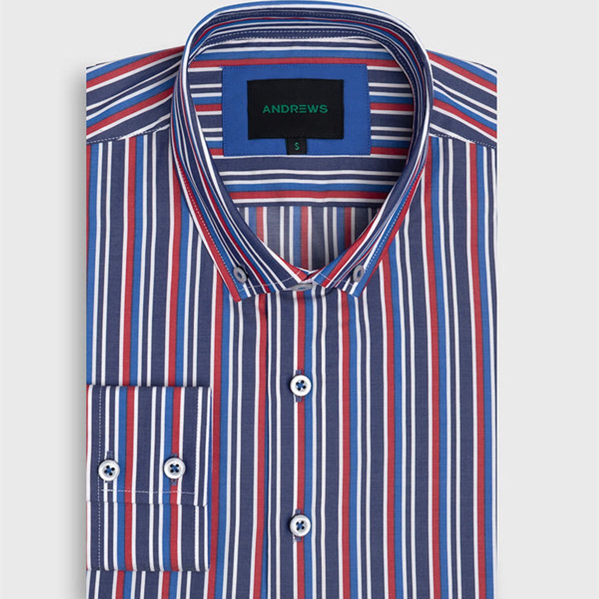 ANDREW'S TIES - Camisa Casual twill rayas - cuello button-down  puño simple azul