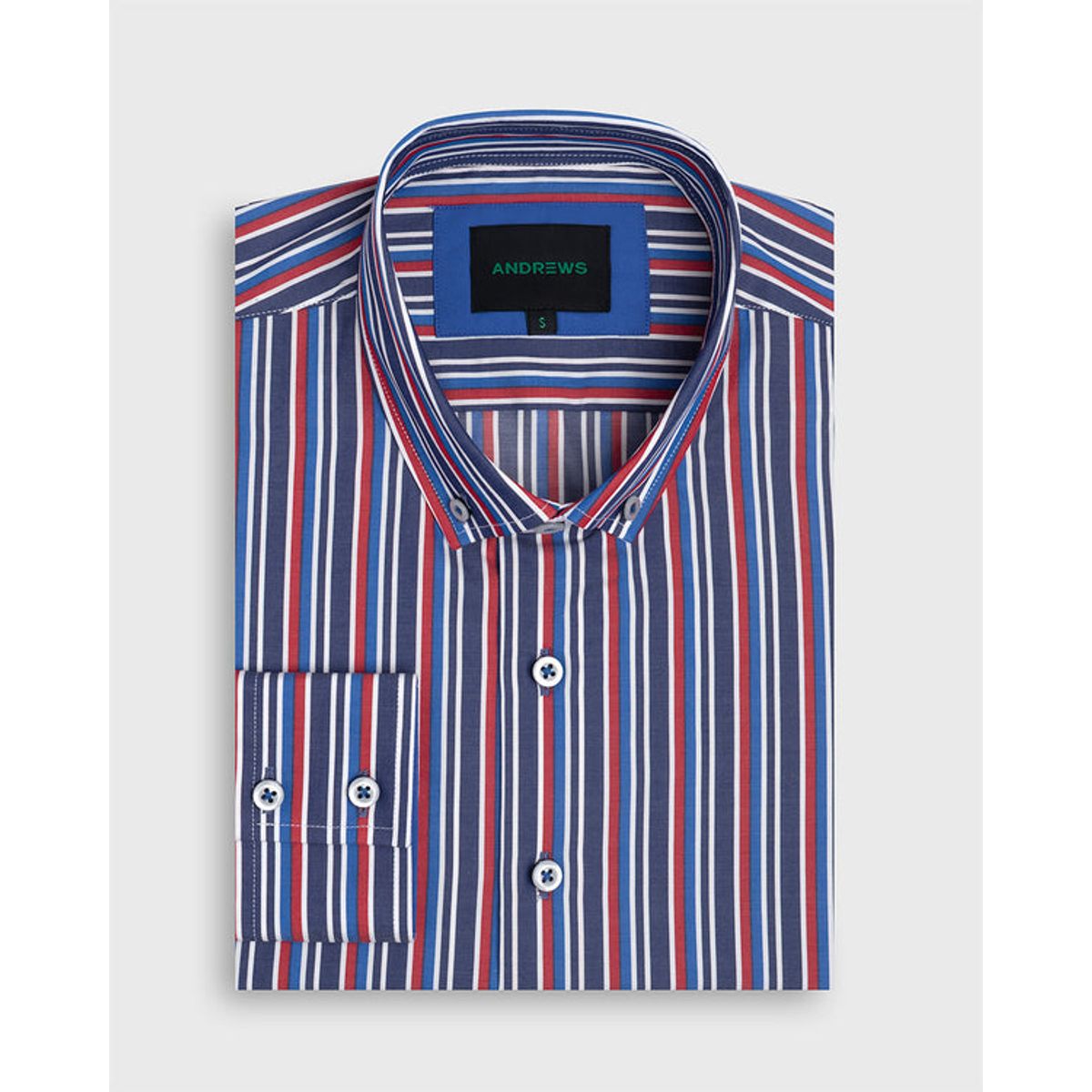 ANDREW'S TIES - Camisa Casual twill rayas - cuello button-down  puño simple azul