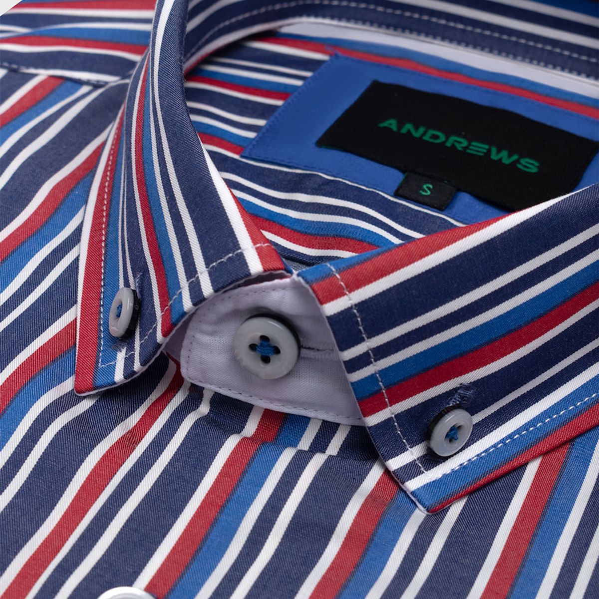 ANDREW'S TIES - Camisa Casual twill rayas - cuello button-down  puño simple azul
