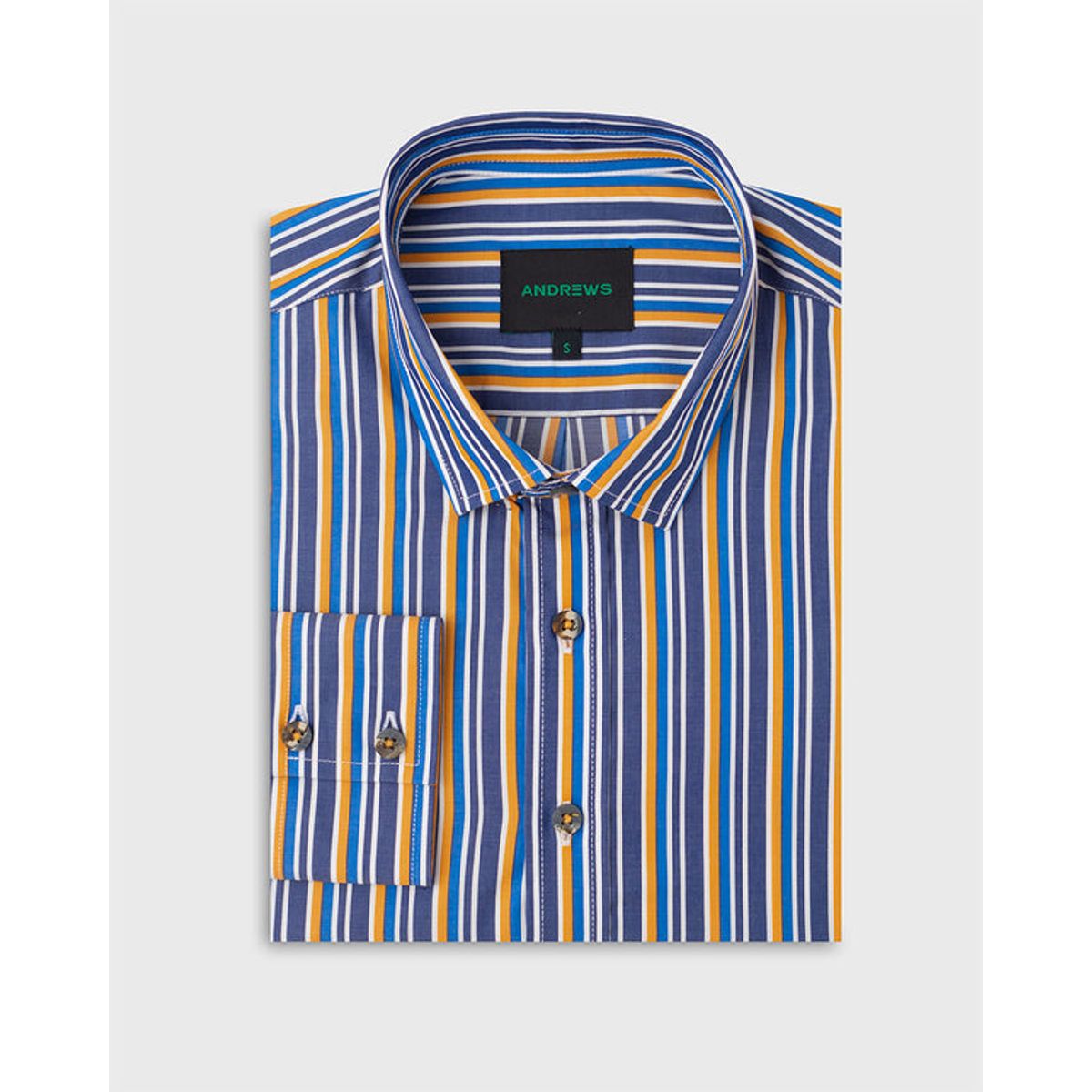 ANDREW'S TIES - Camisa Casual popelin rayas - Cuello Italiano puño simple amarillo