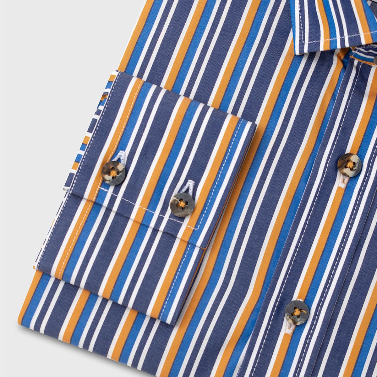 ANDREW'S TIES - Camisa Casual popelin rayas - Cuello Italiano puño simple amarillo