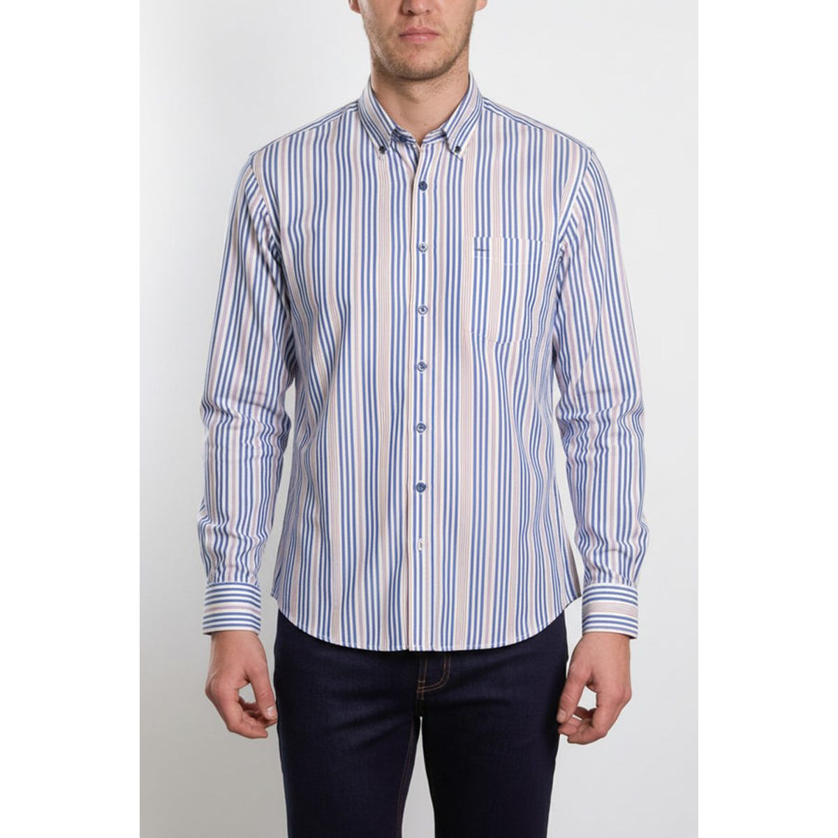 ANDREW'S TIES - Camisa Casual A Rayas - Azul con Marrón claro