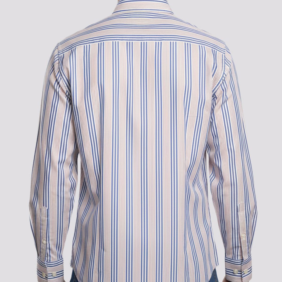 ANDREW'S TIES - Camisa Casual A Rayas - Azul con Marrón claro