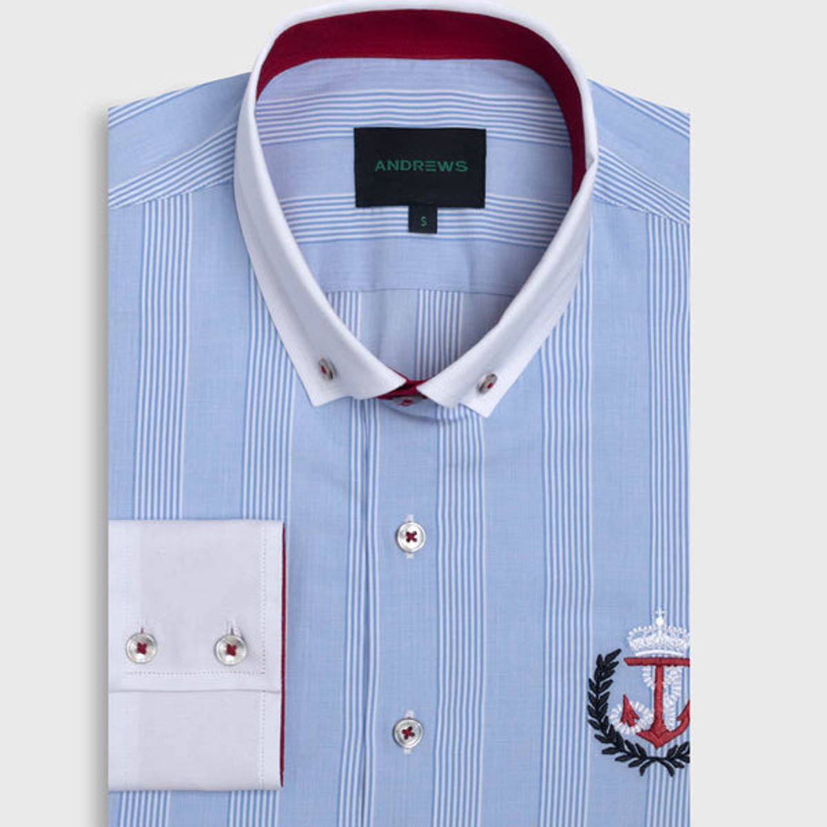 ANDREW'S TIES - Camisa Casual twill - cuello button-down  puño simple azul