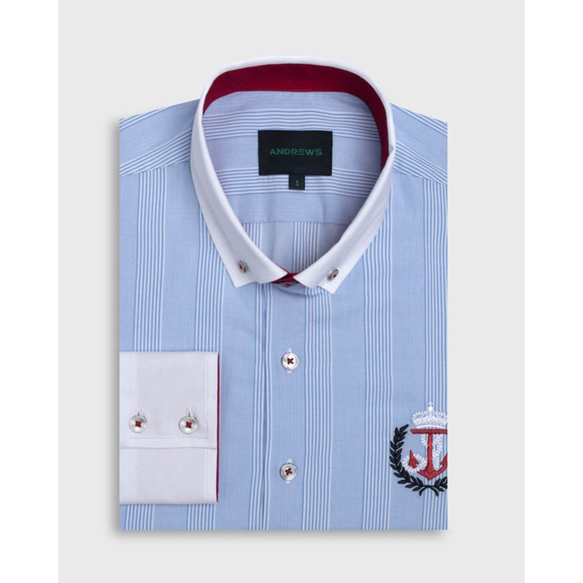 ANDREW'S TIES - Camisa Casual twill - cuello button-down  puño simple azul