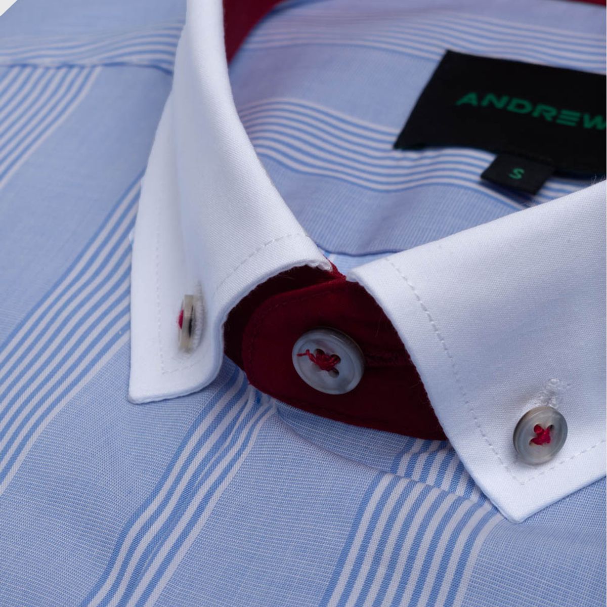 ANDREW'S TIES - Camisa Casual twill - cuello button-down  puño simple azul