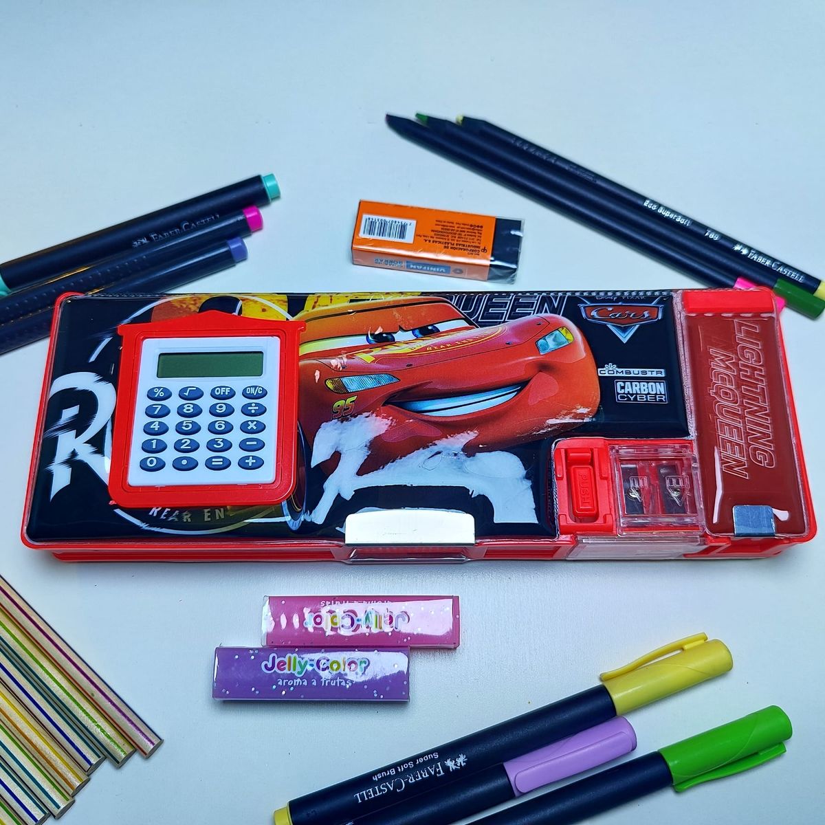 DISNEY PIXAR - Cartuchera de doble tapa con calculadora