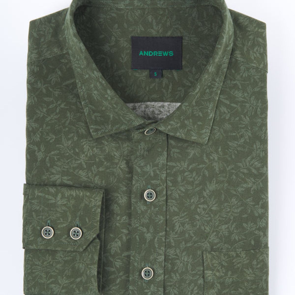 ANDREW'S TIES - Camisa Casual Estampada Verde Con bolsillo