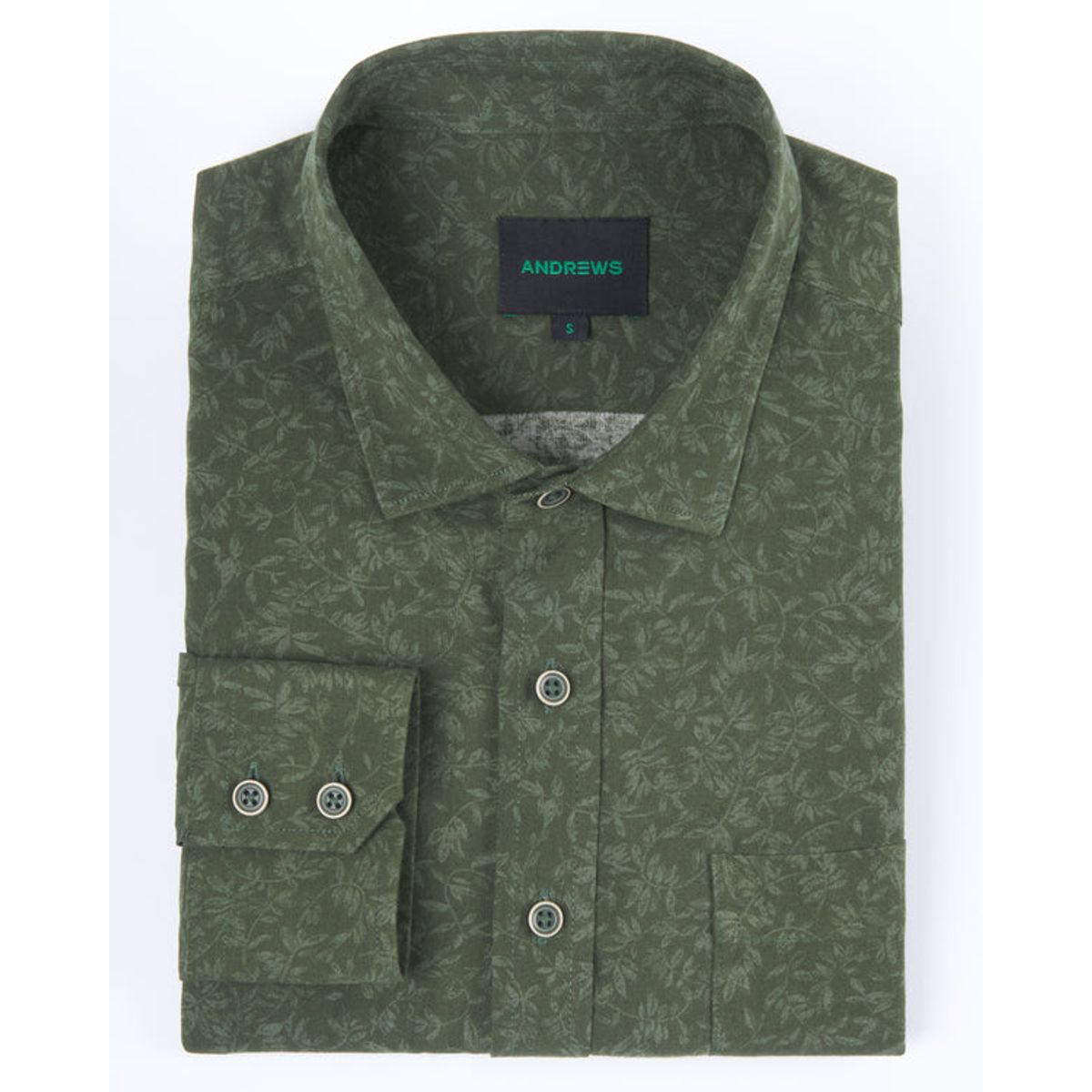 ANDREW'S TIES - Camisa Casual Estampada Verde Con bolsillo
