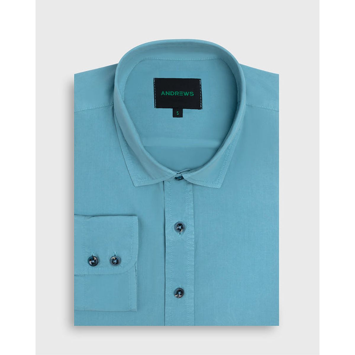 ANDREW'S TIES - Camisa Casual Garment Dye - Puño simple 2 botones turquesa