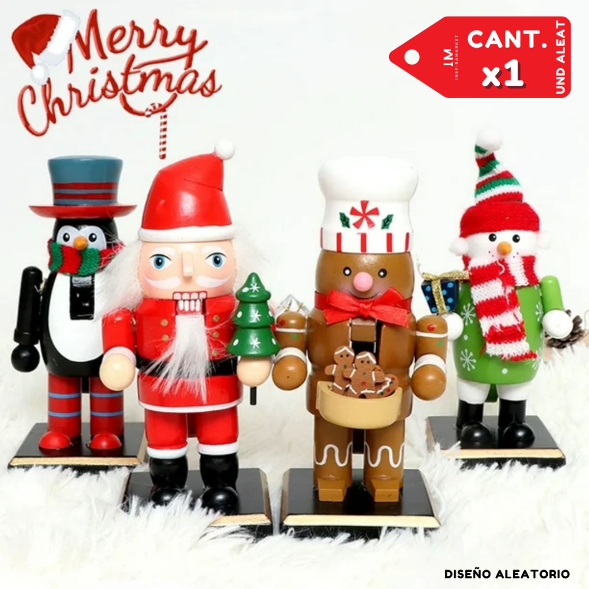 INSPIRA MARKET - Adorno Navideño Madera Navidad Muñecos Diseño Aleatorio