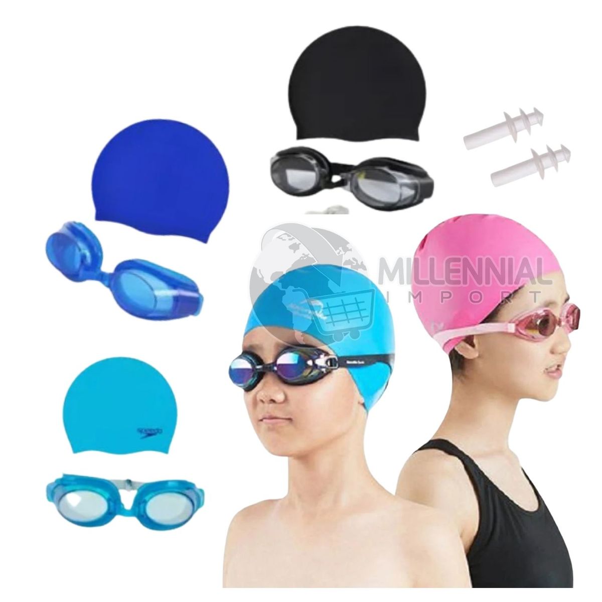 GENERICO - KIT NATACIÓN NIÑO LENTES CON TAPONES Y ESTUCHE + GORRO LICRA