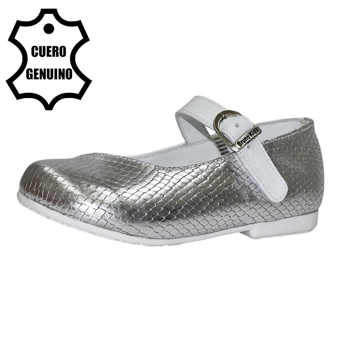BRUNO KIDS - ZAPATO CAMINANTE PARA NIÑA BRUNO KIDS DE CUERO PLATA CAMINANTE