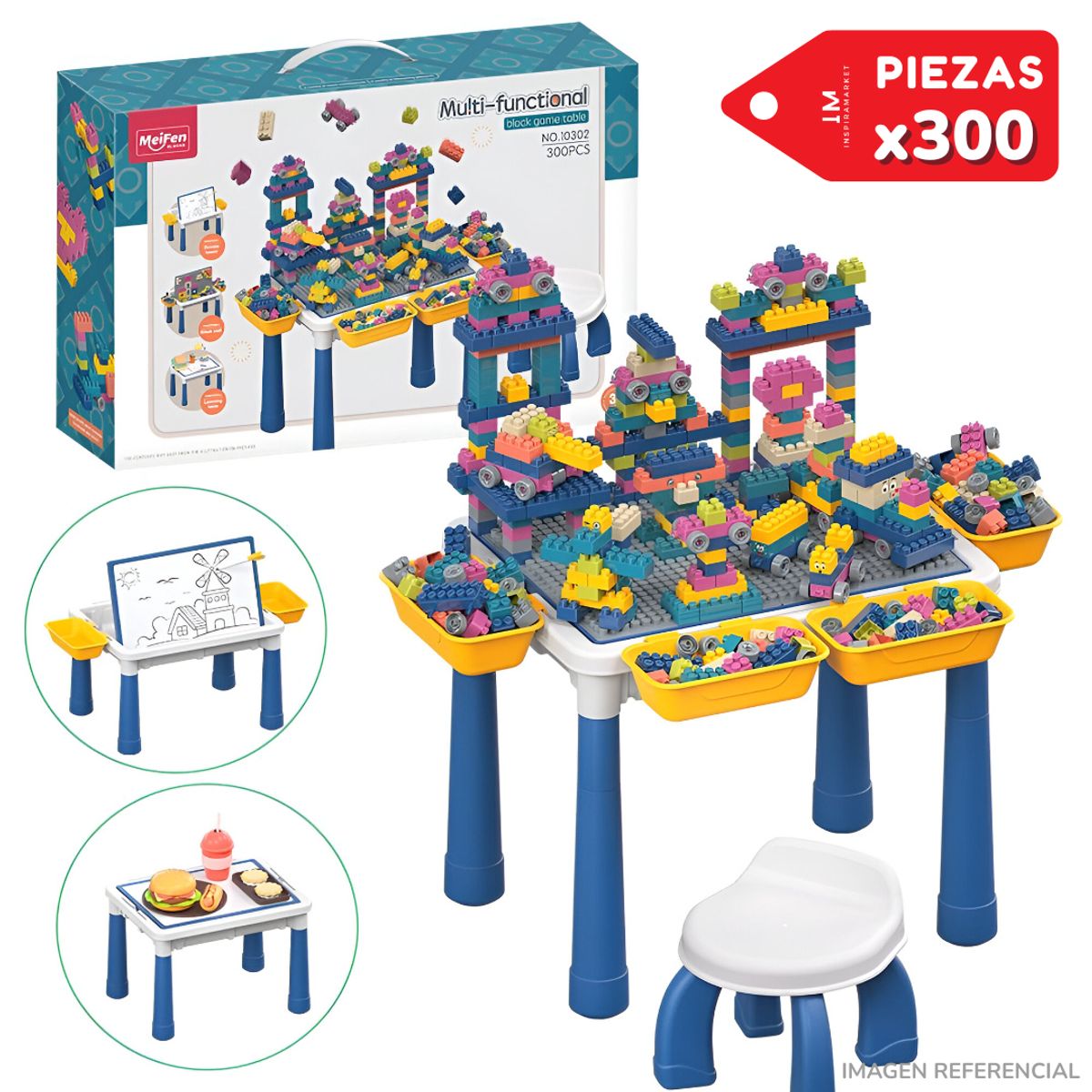 INSPIRA MARKET - Mesa Didactica Bloques 300 piezas + Silla