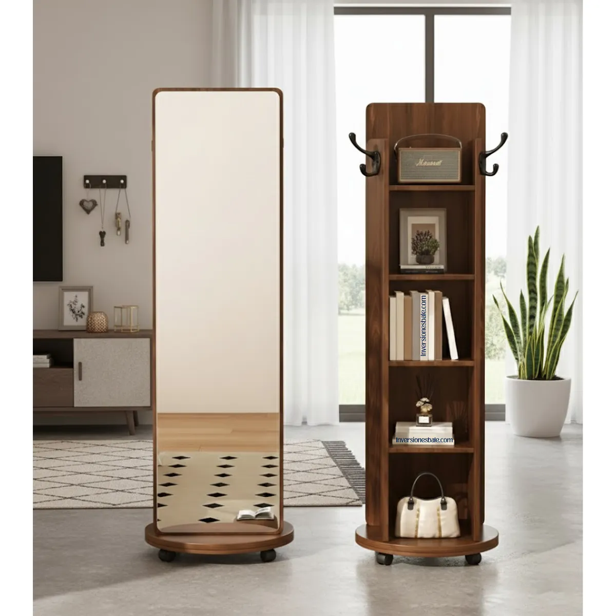 GENERICO - Espejo de Cuerpo con Ruedas & Estante Lena Amore Home
