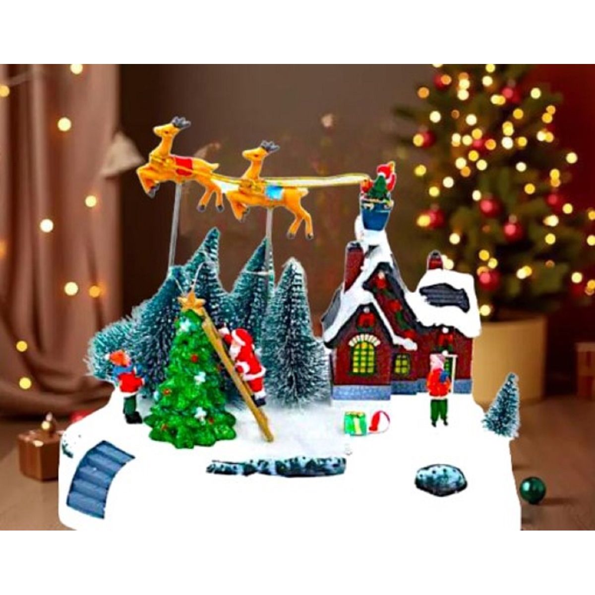 GENERICO - Villa Navideña MUSICAL Y CON CONECTOR USB Y PILAS PREMIUM A1