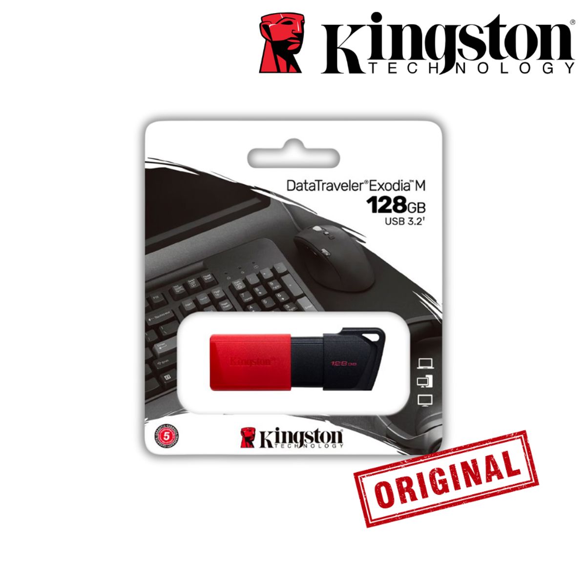 KINGSTON - MEMORIA USB 128GB KINGSTON ORIGINAL 3.2 NEGRO CON ROJO