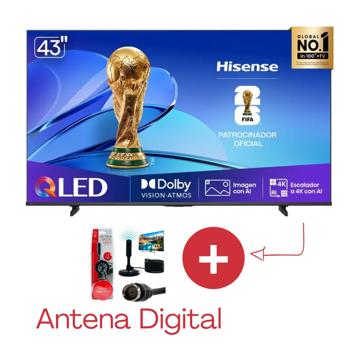 HISENSE - TELEVISOR SMART TV HISENSE 4K ULTRA HD 43 43Q6QV + Antena Digital
