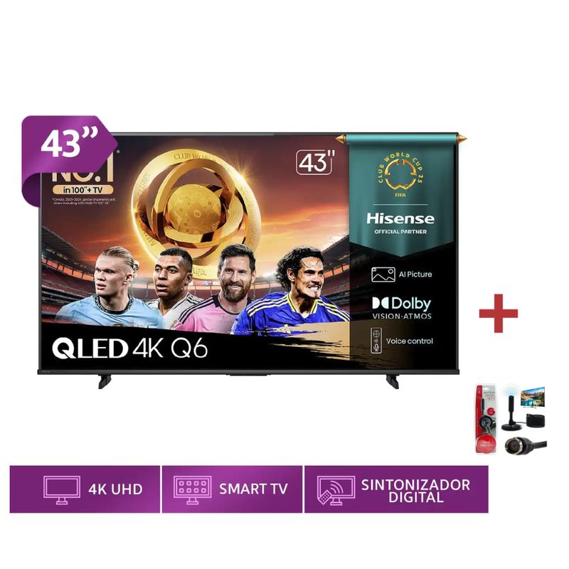 HISENSE - TELEVISOR SMART TV HISENSE 4K ULTRA HD 43 43Q6QV + Antena Digital