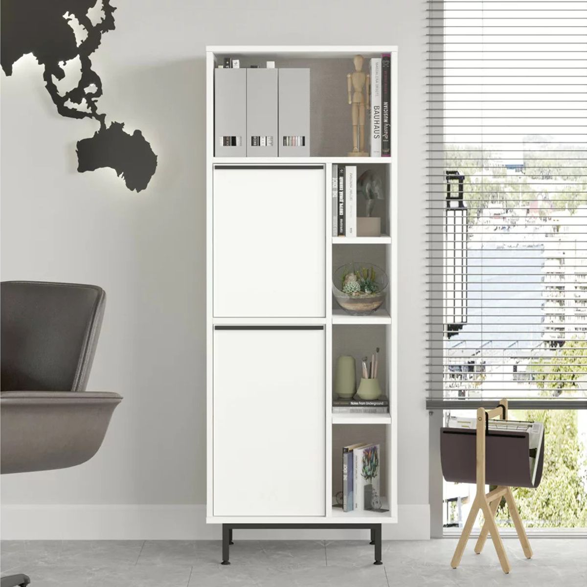 R&R MUEBLES - Estante Moderno 2 Puertas Conrad Blanco R&R MUEBLES