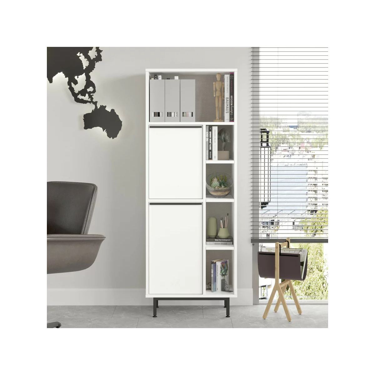 R&R MUEBLES - Estante Moderno 2 Puertas Conrad Blanco R&R MUEBLES