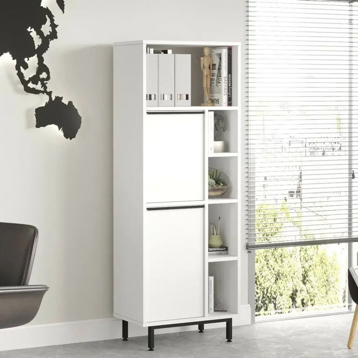 R&R MUEBLES - Estante Moderno 2 Puertas Conrad Blanco R&R MUEBLES