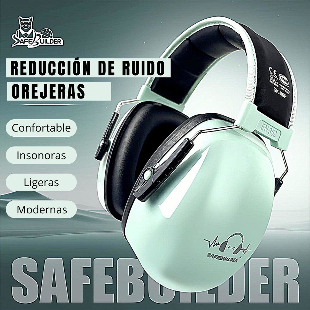 GENERICO - Audífonos Antiruido Orejeras Niño y Joven 4 a 12 años Verde Menta - Safebuilder