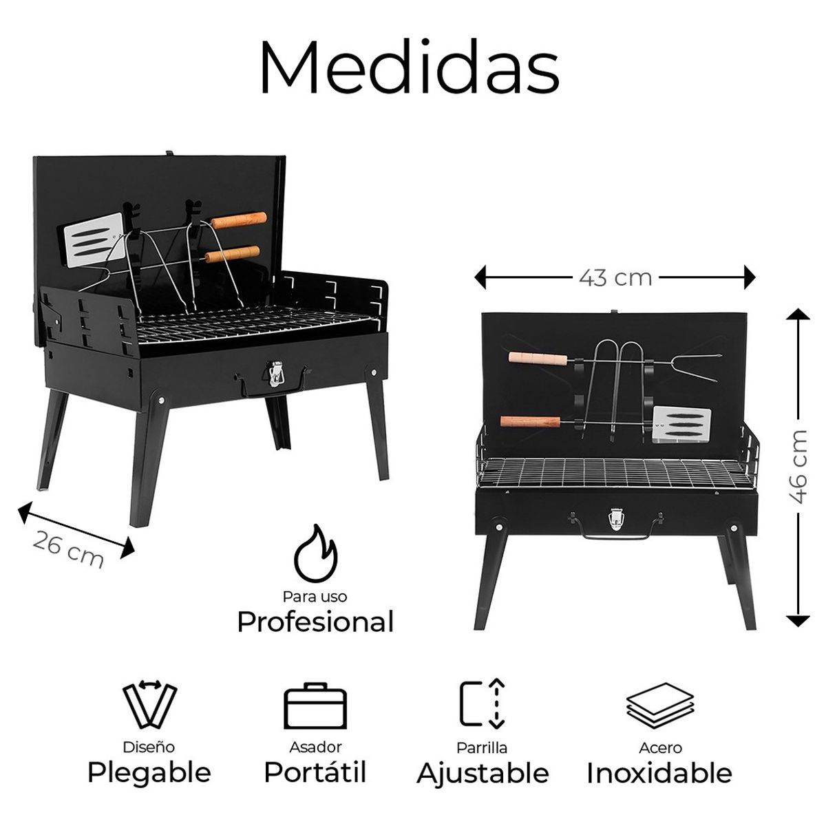 AFVENTURA - Parrilla Asador Plegable Con Accesorios Camping Portátil Pro